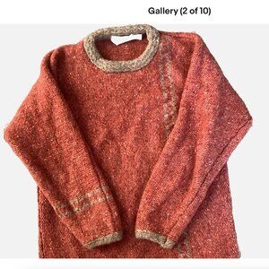 Vintage Irish Sweater Tweed Pumpkin Orange Rathlin M/L Wool Crew Tunic Ireland